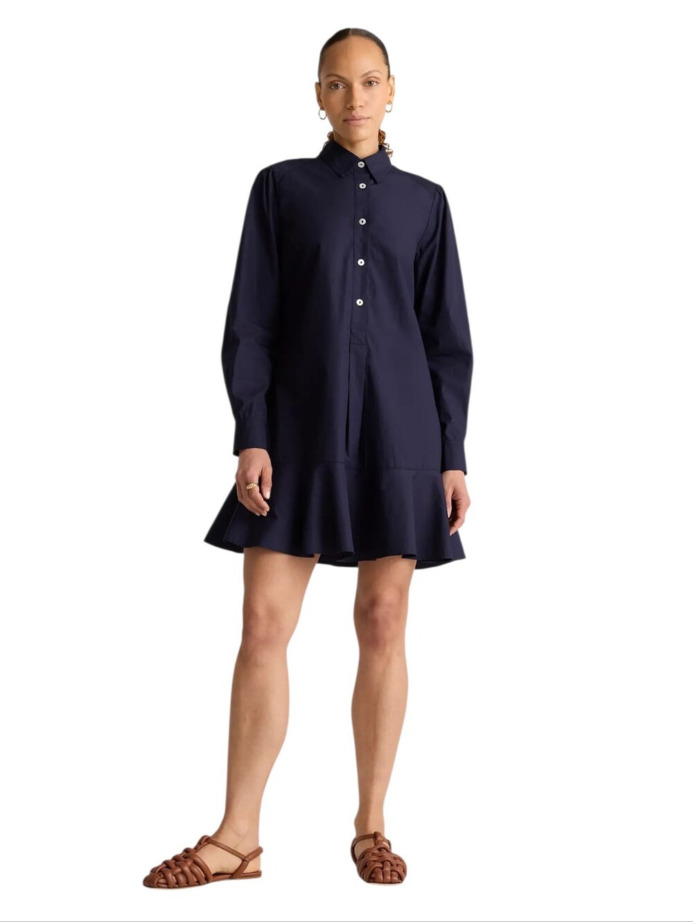 Quince NWT 100% Organic Cotton Poplin Drop Waist Shirt Dress Navy Size Small